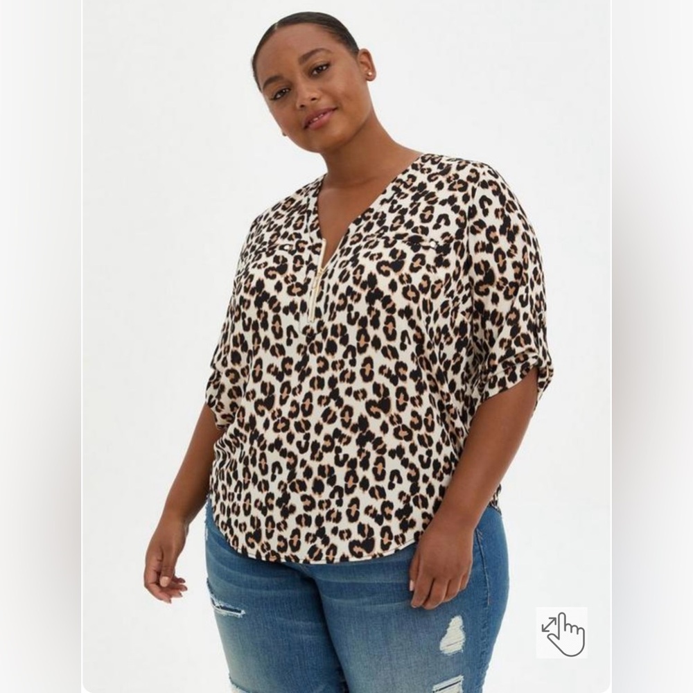 Torrid Harper Georgette Zip-Front 3/4 Sleeve Blouse